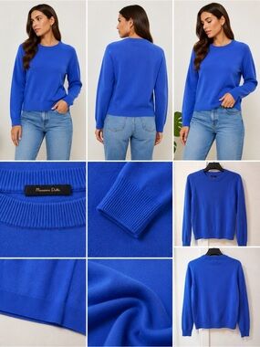 Massimo Dutti Women's Cobalt Blue Crewneck Sweater
